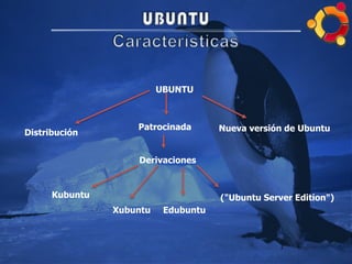 UBUNTU
Distribución
Patrocinada
Derivaciones
("Ubuntu Server Edition")
Nueva versión de Ubuntu
Kubuntu
Xubuntu Edubuntu
 