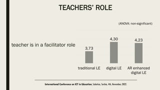 TEACHERS’ ROLE
teacher is in a facilitator role
International Conference on ICT in Education, Subotica, Serbia, 4th, Novem...