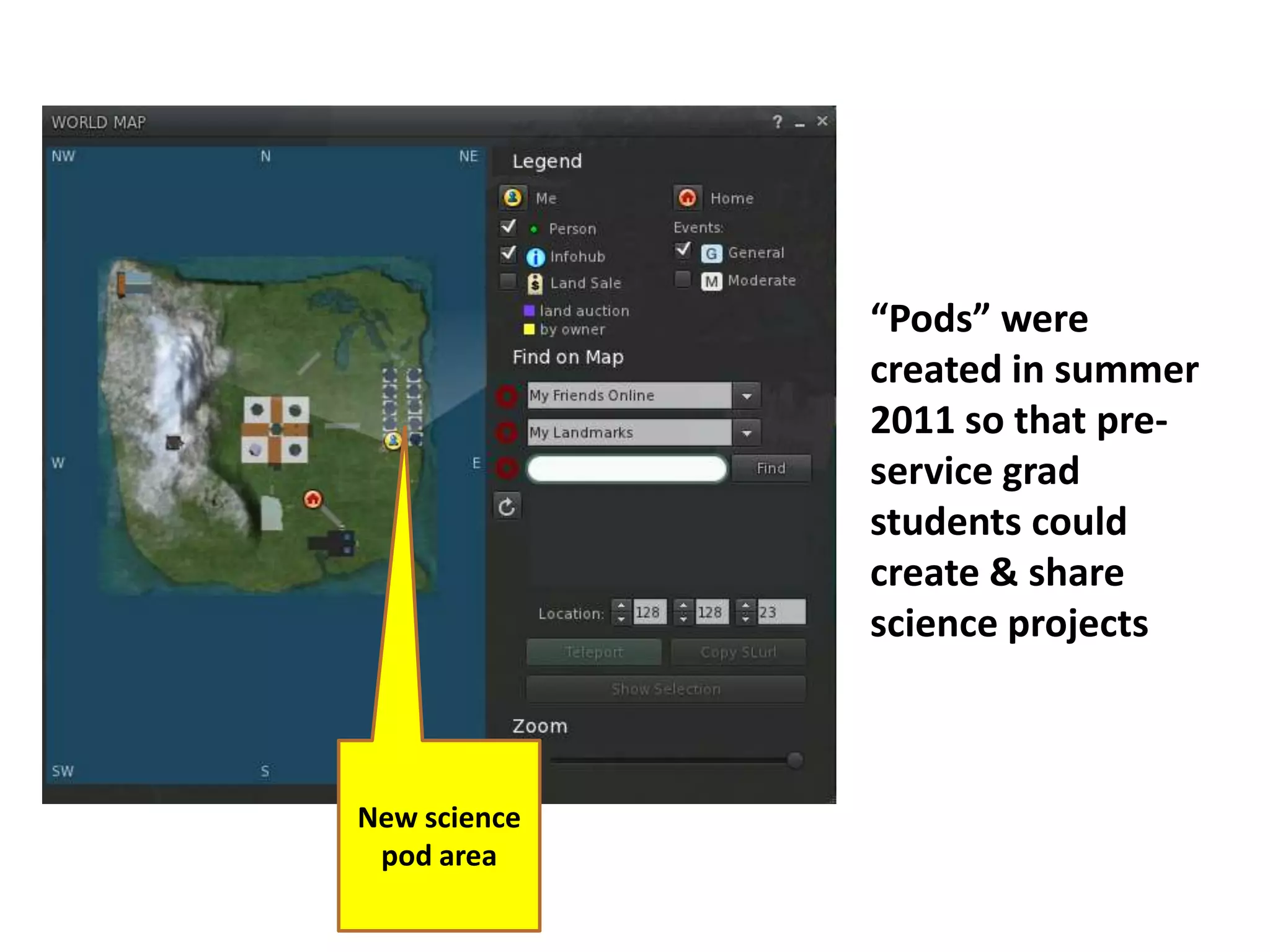 “Pods” were
              created in summer
              2011 so that pre-
              service grad
              students could
              create & share
              science projects



New science
 pod area
 