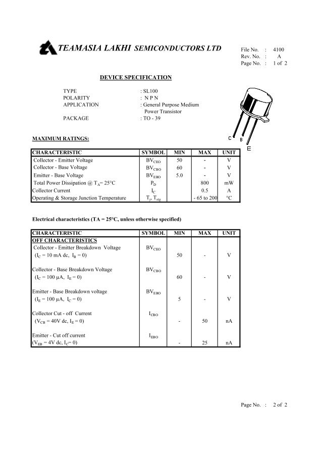 sl100 transistor data sheet transistor data sheets