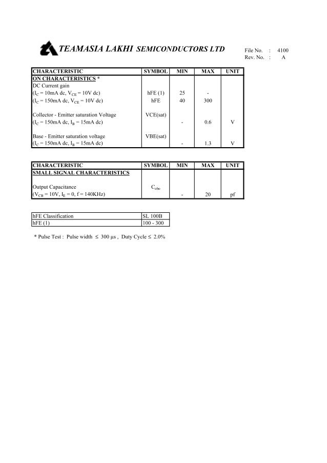SL100 Transistor data sheet
