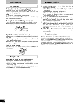 Technics Turntable System SL-1200 GLD Operating Instructions