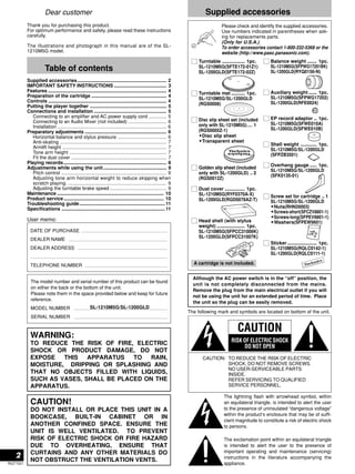 Technics Turntable System SL-1200 GLD Operating Instructions