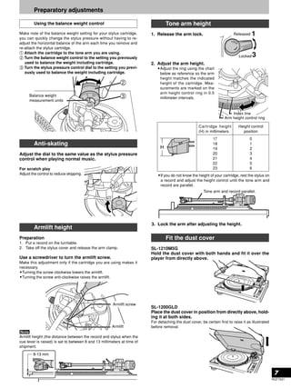 Technics Turntable System SL-1200 GLD Operating Instructions