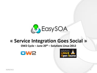 « Service Integration Goes Social »
             OW2 Cycle – June 20th – Solutions Linux 2012




20/06/2012                                                  1
 
