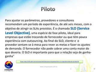 Fonte: Cláudio Cruz.Acesse o CAE - Centro de Apoio a Educação: Na WIKI no item: 6http://www.teamservicedesk.com.br/trial1/projects/cw-kb/wiki/Workshop_-_SLA_nos_Negócioswww.companyweb.com.br