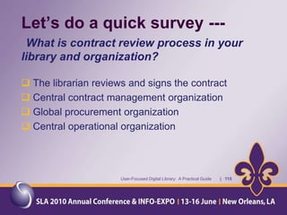 Because of budget factors, MMS Library does not participate in Ariel.ReferralsReferrals to resources within MMS (e.g., ESPIS) or to materials in other government agency repositoriesUser-Focused Digital Library:  A Practical Guide       |   62