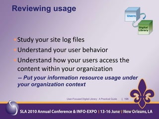 MMS Library in a Post-MMS EnvironmentWith the reorganization into three separate agencies, it is unclear where the MMS Library will be in the organization schemeWith a change of Agency, there will be a change in mission and a change in focus for the LibraryUser-Focused Digital Library:  A Practical Guide       |   79
