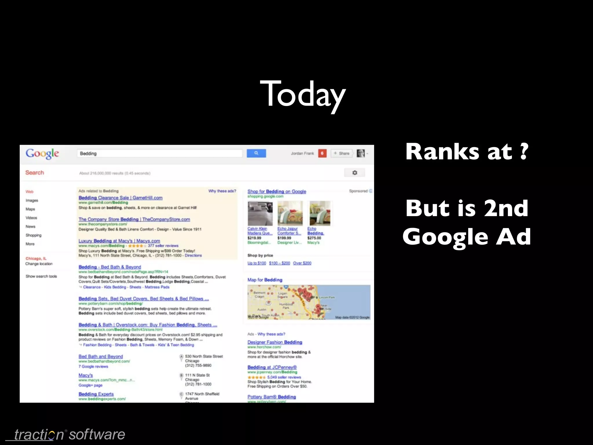 Today
        Ranks at ?

        But is 2nd
        Google Ad
 