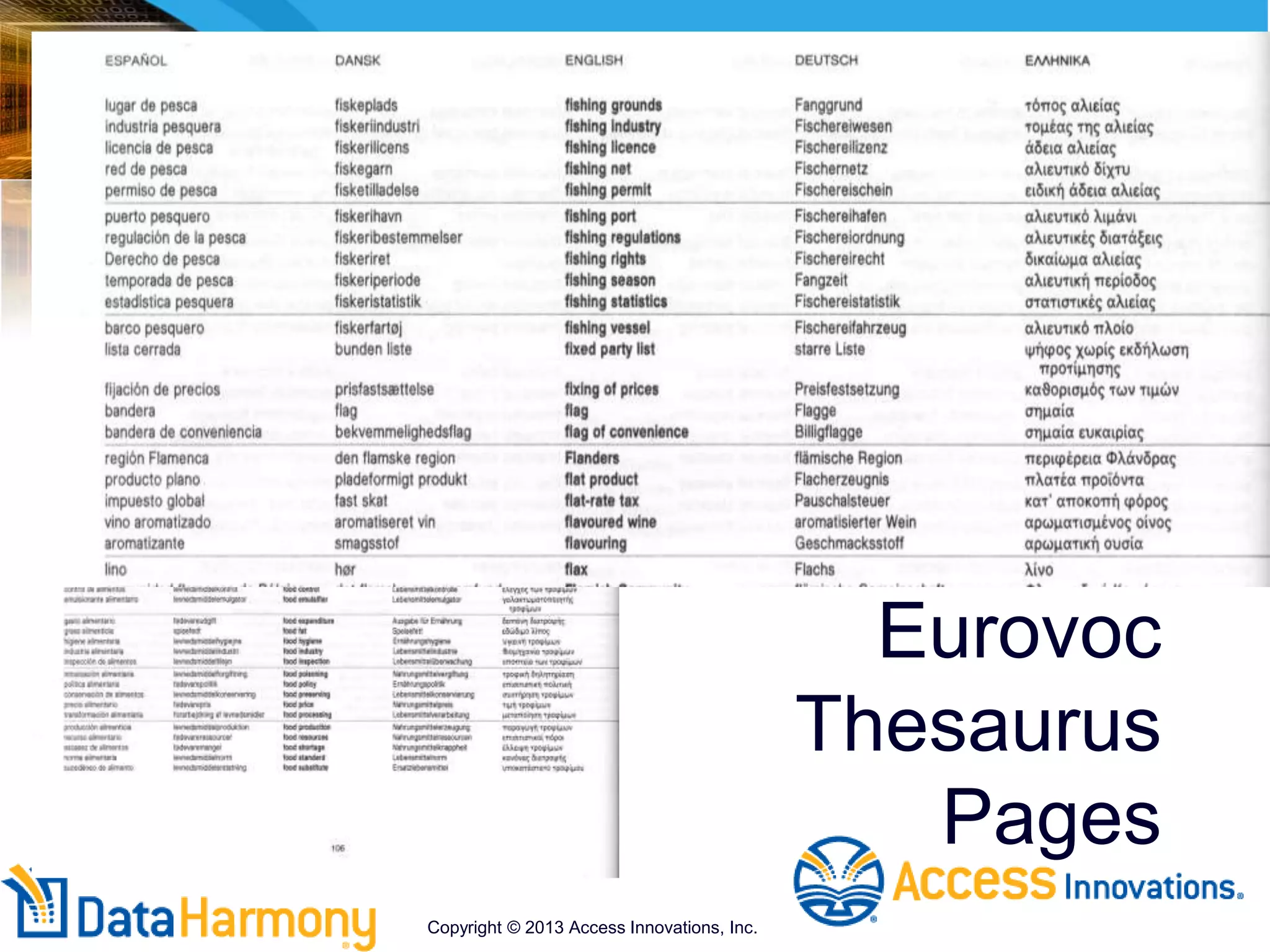 Eurovoc
Thesaurus
Pages
Copyright © 2013 Access Innovations, Inc.
 