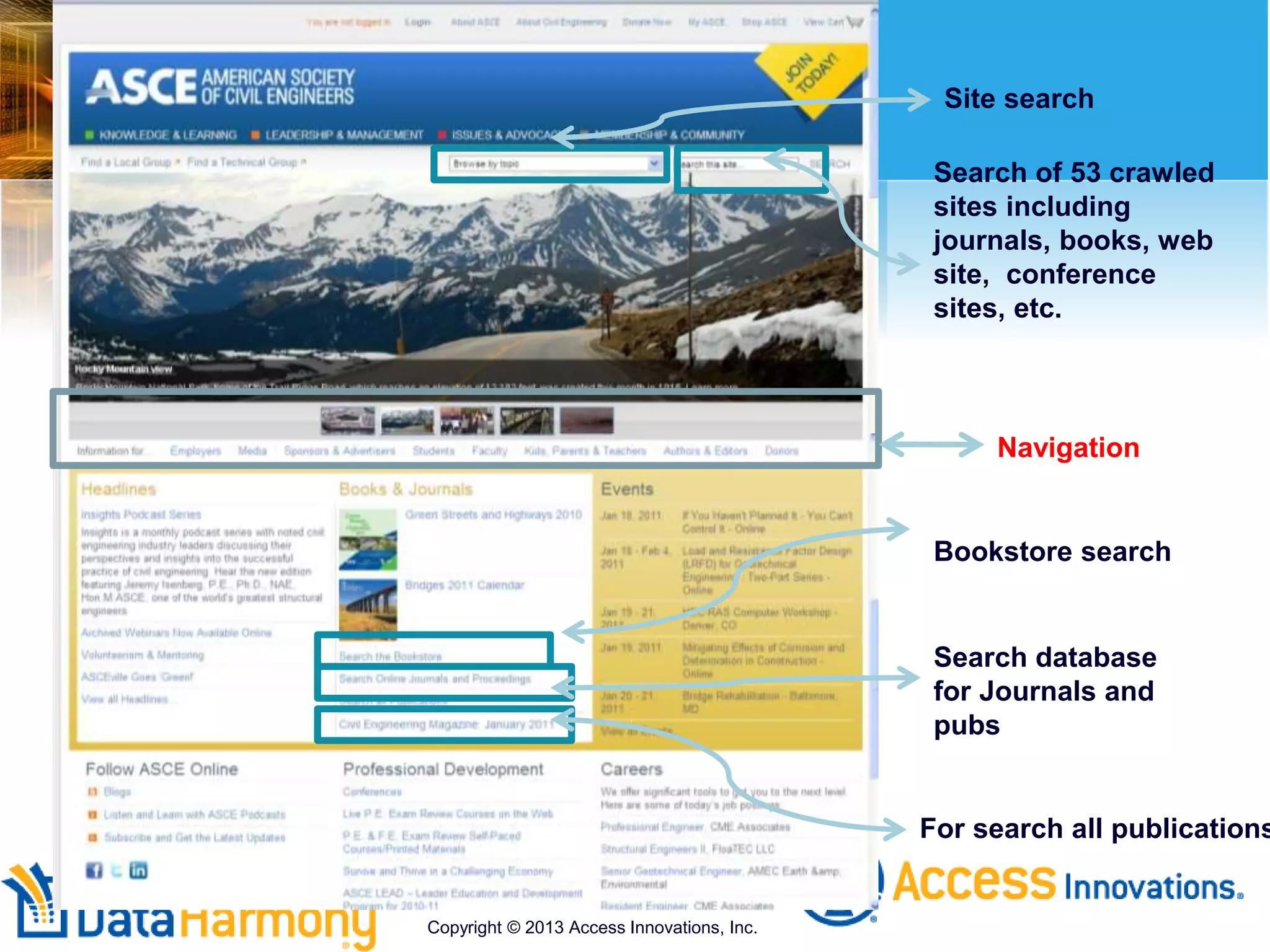 For search all publications
Search database
for Journals and
pubs
Bookstore search
Search of 53 crawled
sites including
journals, books, web
site, conference
sites, etc.
Site search
Navigation
Copyright © 2013 Access Innovations, Inc.
 