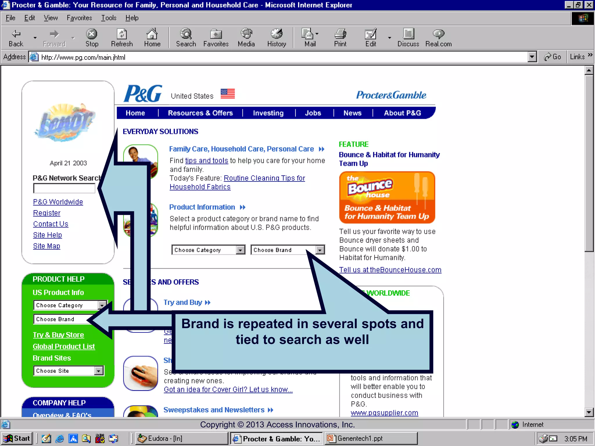 Brand is repeated in several spots and
tied to search as well
Copyright © 2013 Access Innovations, Inc.
 