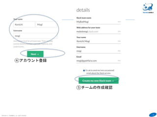16
COPYRIGHT(C) TECHNOMOBILE ALL RIGHTS RESERVED.
６
④アカウント登録
⑤チームの作成確認
 
