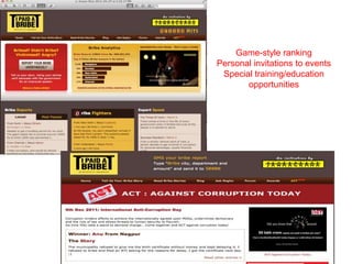 Game-style ranking
Personal invitations to events
 Special training/education
       opportunities




                            33
 