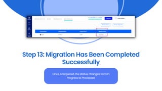 Step 13: Migration Has Been Completed
Successfully
Once completed, the status changes from In
Progress to Processed
 