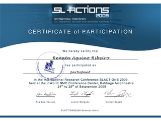 Slactions Certificado Participacao
