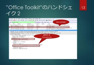 ”Office Toolkit”のハンドシェ
イク 2
13
ServerHello
採用する
CipherSuite
 