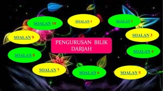 PENGURUSAN BILIK
DARJAH
SOALAN 3
SOALAN 4
SOALAN 2SOALAN 1
SOALAN 10
SOALAN 9
SOALAN 8
SOALAN 5SOALAN 6
SOALAN 7
 