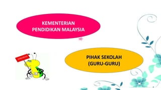 KEMENTERIAN
PENDIDIKAN MALAYSIA
PIHAK SEKOLAH
(GURU-GURU)
 