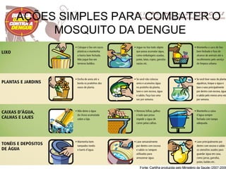 AÇÕES SIMPLES PARA COMBATER O
     MOSQUITO DA DENGUE
 