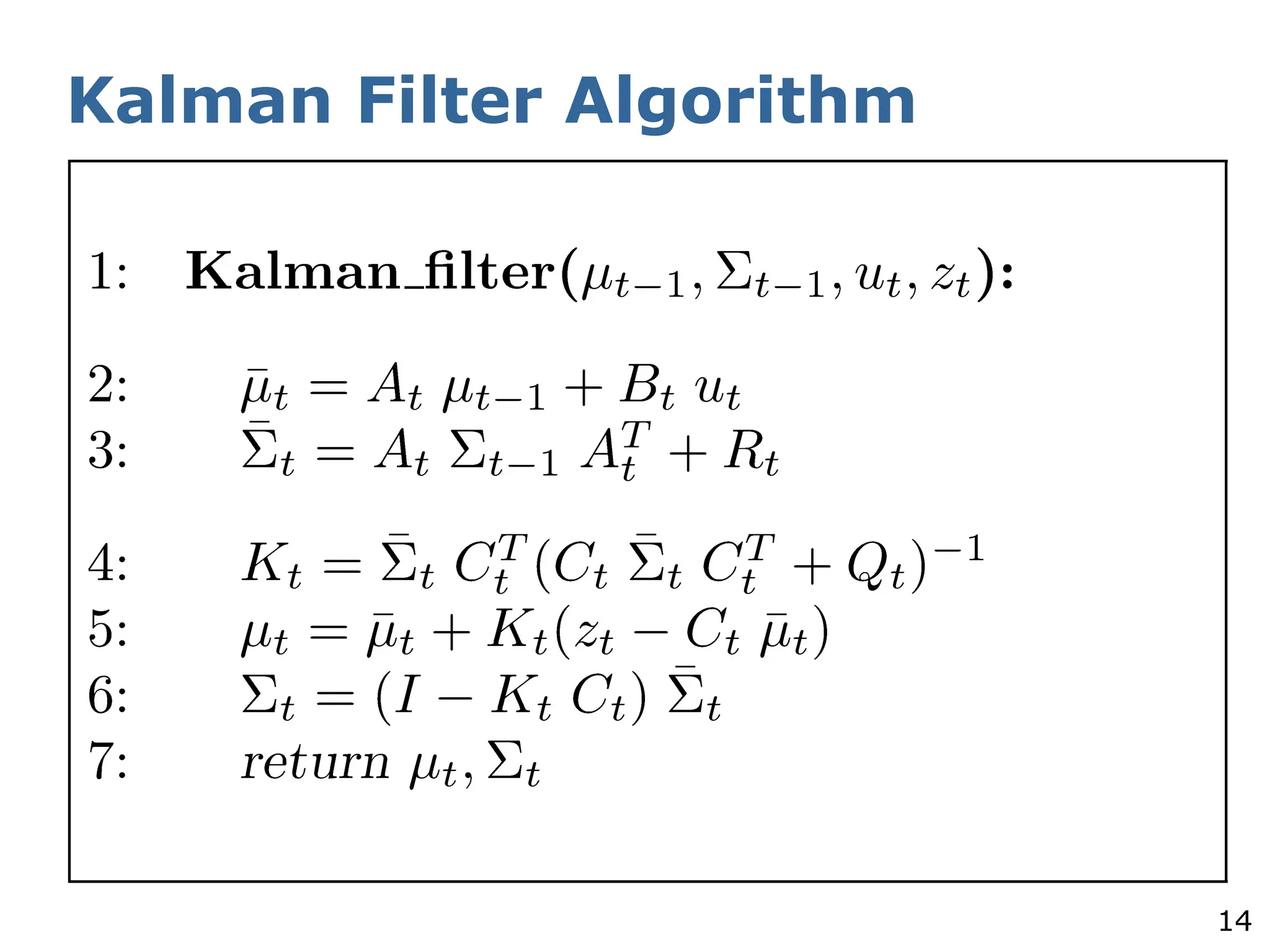 14
Kalman Filter Algorithm
 