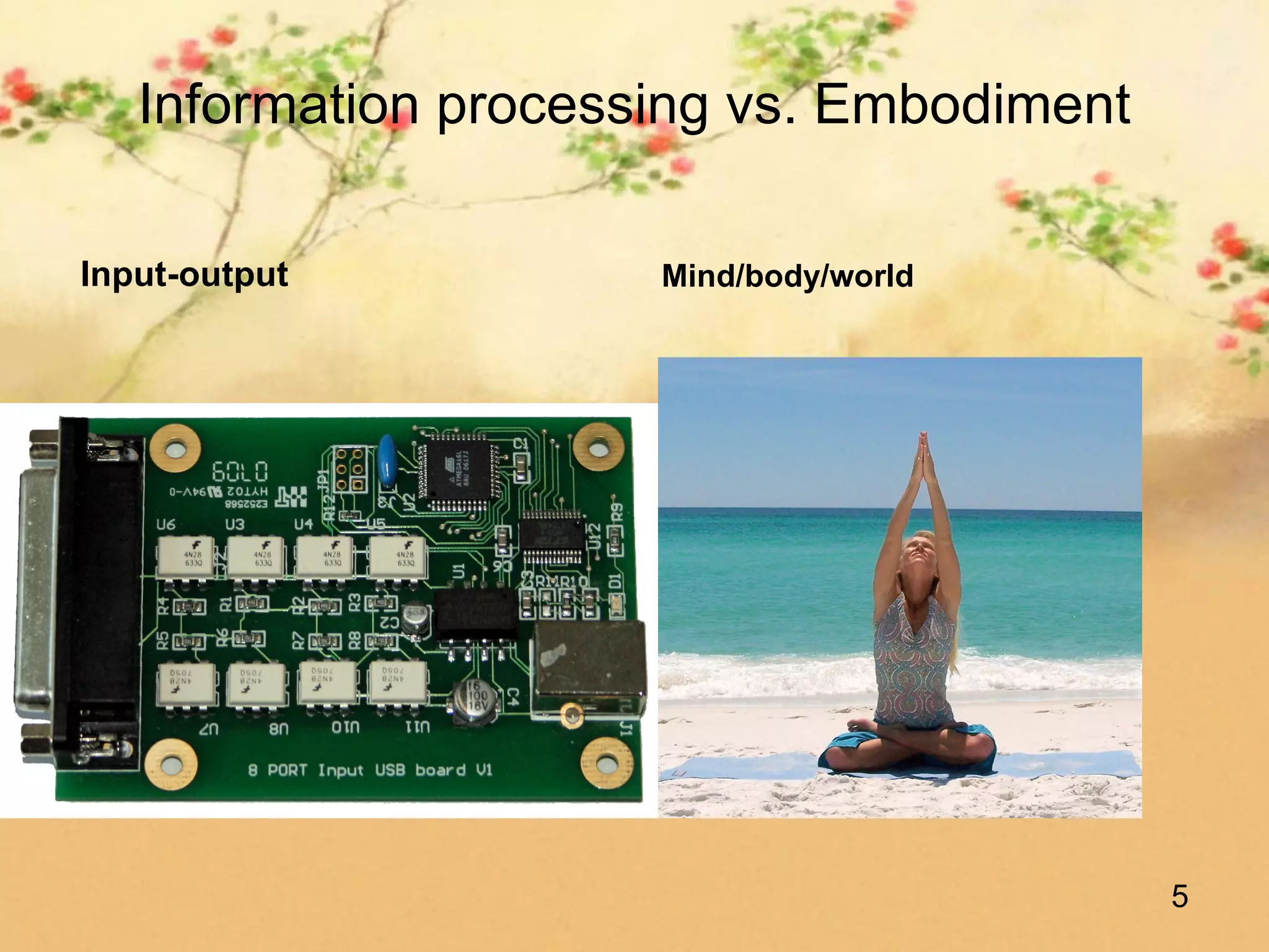 Information processing vs. Embodiment

Input-output          Mind/body/world




                                           5
 