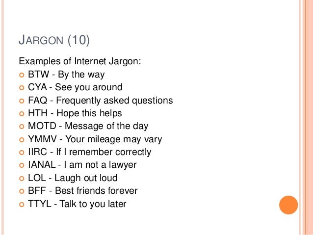 slang versus jargon btw full form