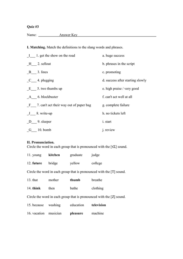 Slang worksheets quizzes