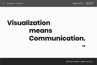 @ slashmobility | @lora_strong
V I S U A L D A T A 
Visualization
means
Communication.
-
 
