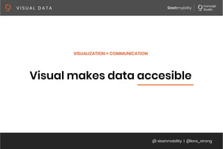 @ slashmobility | @lora_strong
V I S U A L D A T A 
Visual makes data accesible
VISUALIZATION = COMMUNICATION
 