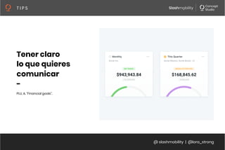 @ slashmobility | @lora_strong
T I P S 
Tener claro
lo que quieres
comunicar
-
PLU, A. “Financial goals”.
 