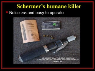 Schermer’s humane killer
 Noise less and easy to operate
 