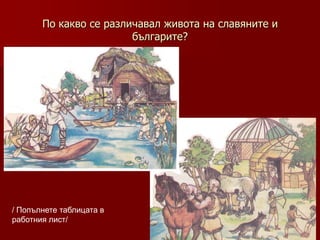 По какво се различавал живота на славяните и
                        българите?




/ Попълнете таблицата в
работния лист/
 