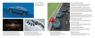HILL HOLD CONTROL
Conquer gradients with HHC that
allows a safe start uphill without
using the parking brake.
PARK DISTANCE CONTROL
Park in small spaces with ease. This system is standard across all
variants and helps you factor in nearby objects to help you park safely.
ANTI-LOCK BRAKING SYSTEM
ABS helps maintain control of the vehicle during emergency braking.
An ABS intervention is noticeable from the pulsating movements of
the brake pedal. This feature is standard across all variants.
TRACTION CONTROL SYSTEM
TCS/ASR, which is standard across all variants, helps stabilize the
vehicle when driving on low-grip roads. It reduces the drive power
transmitted to the wheels when they spin.
BRAKE DISC WIPING
The BDW feature enhances safety while driving in the rain by
removing excess water from the brake to maintain a short braking
distance. This feature is standard across all variants.
MOTOR SLIP REGULATION
MSR helps to maintain control of the vehicle in the event of a sudden
reduction in speed. If the wheels of the driven axle lock, MSR increases the
engine speed. This reduces the braking eﬀect of the engine to prevent the
wheels from slipping. This feature is standard across all variants.
ELECTRONIC DIFFERENTIAL LOCKING SYSTEM
EDS, which is standard across all variants, helps to stabilise the vehicle
when driving on road surfaces with diﬀerent grip under the individual
wheels. XDS+ helps to keep the vehicle on the turn by eﬀectively braking
the wheels on the inner side of the turn. XDS is functional up to 30km/h.
ANTI-THEFT ALARM
This function, which is standard across all variants, detects vibrations
to identify invalid access to the vehicle and immediately sends you an
SMS in case of an attempted breach.
ELECTRONIC STABILITY CONTROL
Stay on course even in tricky situations. ESC helps to maintain
directional stability and tyre traction during understeer and
oversteer. This feature is standard across all variants.
TYRE PRESSURE MONITORING SYSTEM
Avoid unnecessary pitstops by keeping tabs on your tyres.
This feature, which is standard across all variants, detects and
alerts the driver to a drop in pressure in any of the 4 tyres.
MULTI-COLLISION BRAKE
MKB is standard across all variants. In case of an
accident, it prevents further uncontrolled movement of
the car to avoid more collisions.
36 37
 