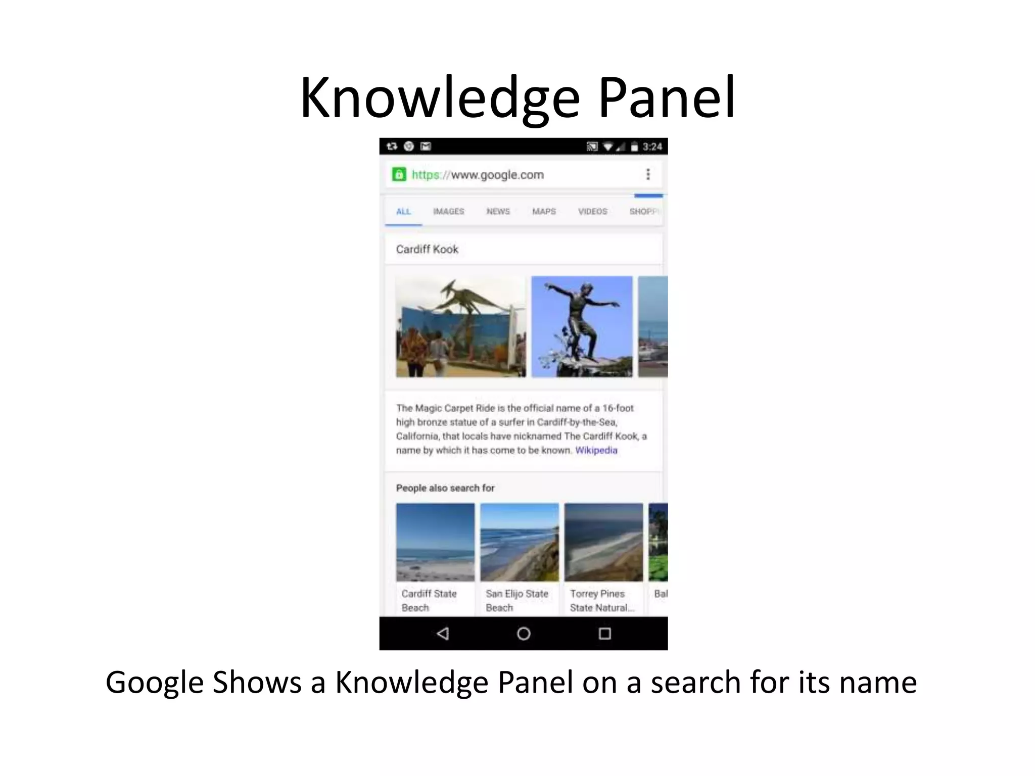 Knowledge Panel
Google Shows a Knowledge Panel on a search for its name
 