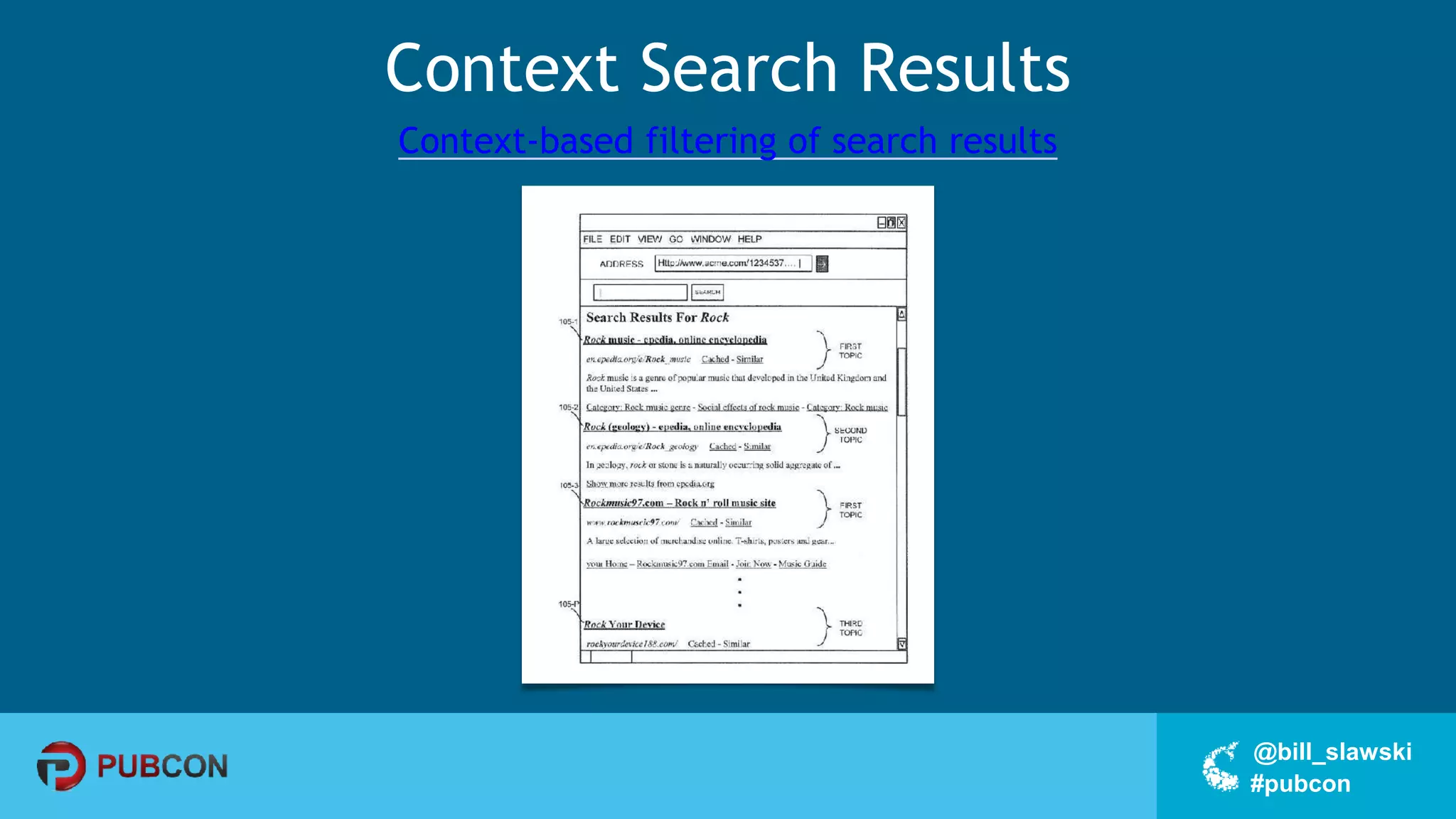 #pubcon
@bill_slawski
Context Search Results
Context-based filtering of search results
 