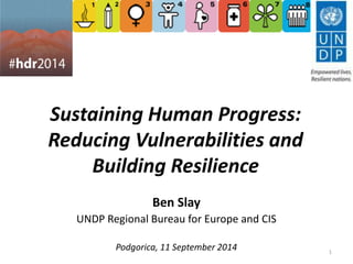 Sustaining Human Progress: 
Reducing Vulnerabilities and 
Building Resilience 
Ben Slay 
UNDP Regional Bureau for Europe and CIS 
Podgorica, 11 September 2014 1 
 