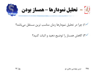 ‫نمودارها‬ ‫تحلیل‬–‫بودن‬ ‫همساز‬
1)‫می‬ ‫مستقل‬ ‫ترین‬ ‫مناسب‬ ‫زمان‬ ‫نمودارها‬ ‫تحلیل‬ ‫در‬ ‫چرا‬‫باشد؟‬
2)‫کنید؟‬ ‫اثبات‬ ‫و‬ ‫دهید‬ ‫توضیح‬ ‫را‬ ‫همساز‬ ‫کاهش‬
‫بهار‬93 ‫دو‬ ‫مخزن‬ ‫مهندسی‬ ‫درس‬ 475
 