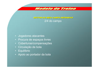 SECTOR DO MEIO CAMPO DEFENSIVO
                       2/4 do campo




•   Jogadores atacantes
•   Procura de espaços livr...