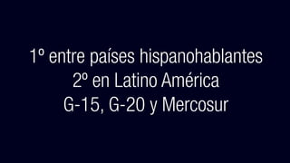 1º entre países hispanohablantes
2º en Latino América
G-15, G-20 y Mercosur
 
