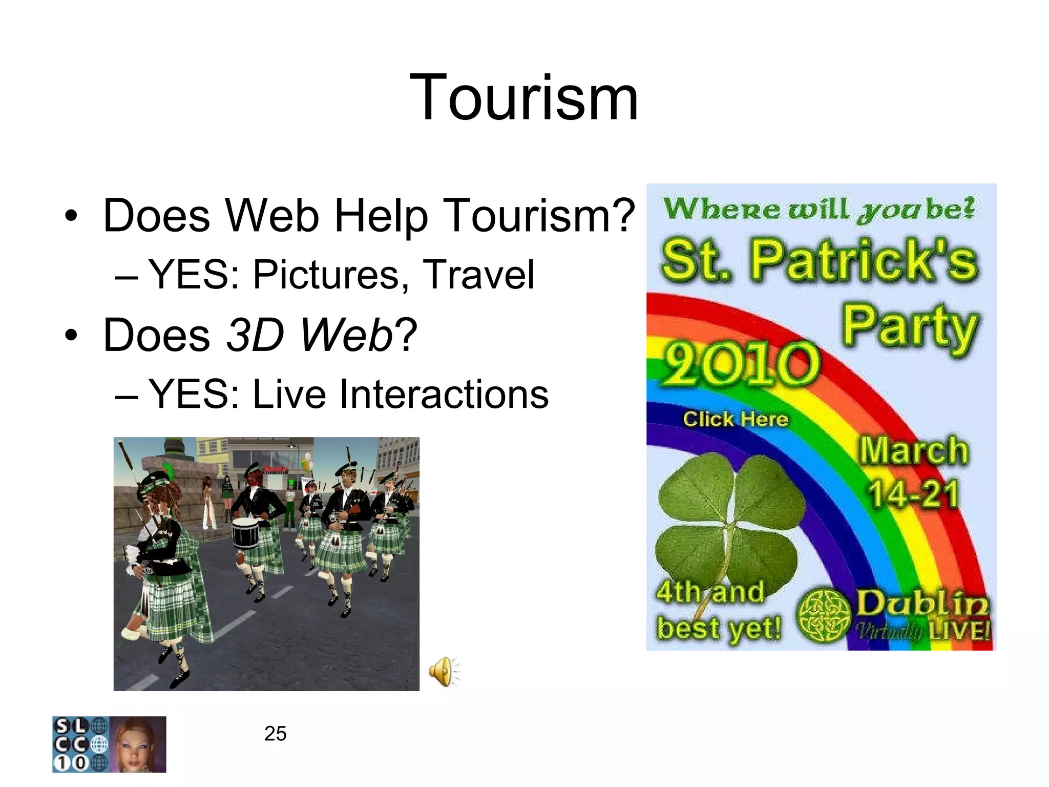 Tourism Does Web Help Tourism? YES: Pictures, Travel Does  3D Web ? YES: Live Interactions 