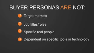 #SLCHUG
Dependent on specific tools or technology
BUYER PERSONAS ARE NOT:
Target markets
Job titles/roles
Specific real people
1
2
3
4
 