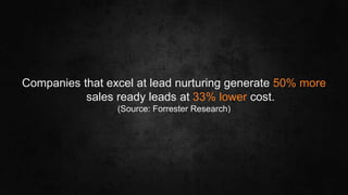 #SLCHUG
Companies that excel at lead nurturing generate 50% more
sales ready leads at 33% lower cost.
(Source: Forrester Research)
 