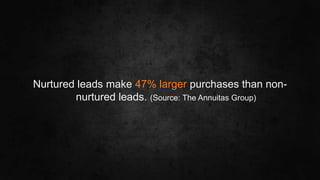 #SLCHUG
Nurtured leads make 47% larger purchases than non-
nurtured leads. (Source: The Annuitas Group)
 