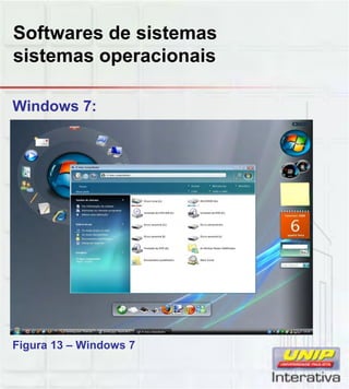 Softwares de sistemas
sistemas operacionais
Windows 7:
Figura 13 – Windows 7
 