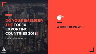 DO YOU REMEMBER
THE TOP 10
EXPORTING
COUNTRIES 2018?
Let's take a look!
A BRIEF REVIEW...
chainGO
 