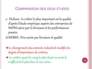 Sélection et classement fournisseurs