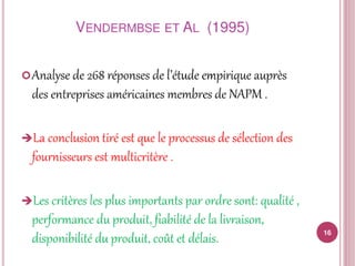 Sélection et classement fournisseurs