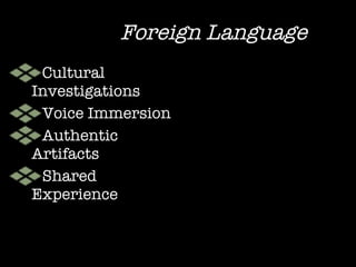 Foreign Language Cultural Investigations Voice Immersion Authentic Artifacts Shared Experience 