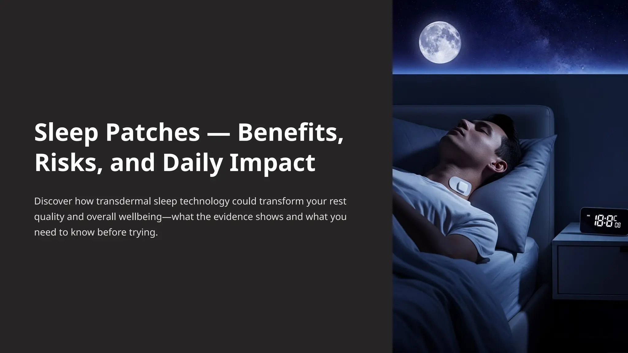 Sleep Patches — Benefits,
Risks, and Daily Impact
Discover how transdermal sleep technology could transform your rest
quality and overall wellbeing—what the evidence shows and what you
need to know before trying.
 